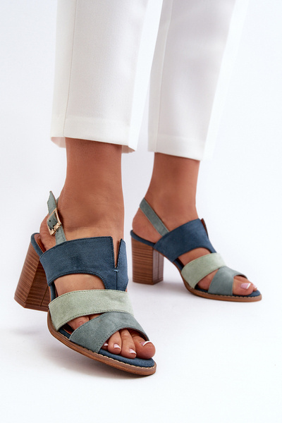 Sandales pour femmes en éco-daim sur talon haut bloc bleu Qutima
