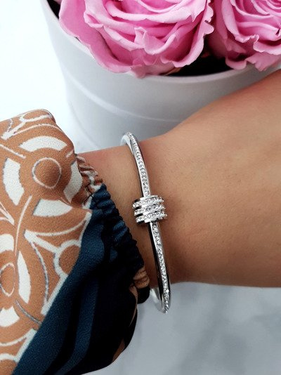 Bracelet Femme Acier Avec Zircons Argent Ferni