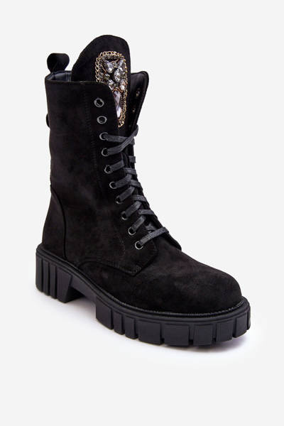 Lederstiefeletten Mit Schmuckverzierung Schwarze Marx