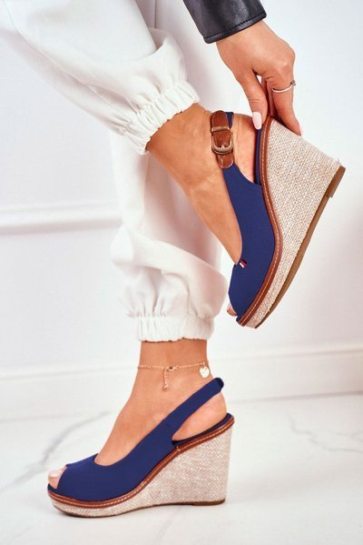 Geflochtene Plateausandalen Marineblau Tommy