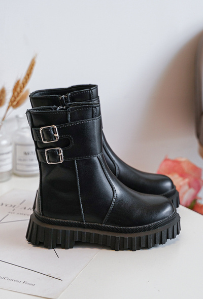 Bottines Enfant en Cuir à Boucles Noir Chloraia