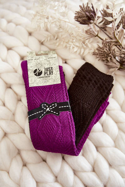 Damen-Kniestrümpfe im 2er-Pack Fuchsia-Braun