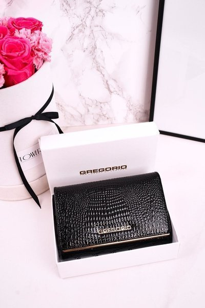 Didelė odinė moteriška piniginė GREGORIO blizganti juoda