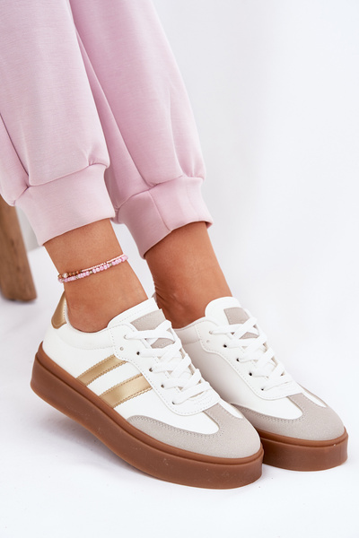 Baskets Femme Sur Plateforme En Cuir Écologique Blanc-Doré Elaraven