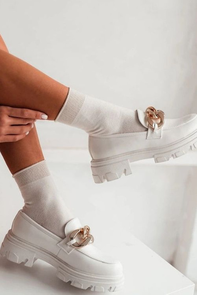 Chaussettes Femme En Coton Avec Revers Lurex Ecru