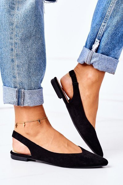 Ballerines à Bout Pointu en Daim Marguerite Noire