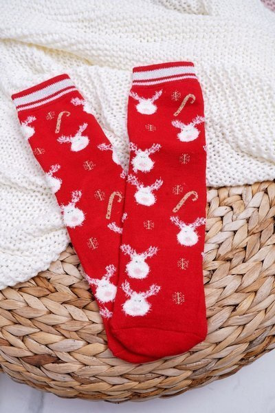 Șosete pentru femei de Crăciun Antislip Warm Roșu cu renii