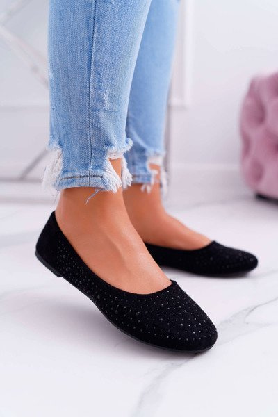 Ballerines Femme Avec Zircons Daim Noir Lora