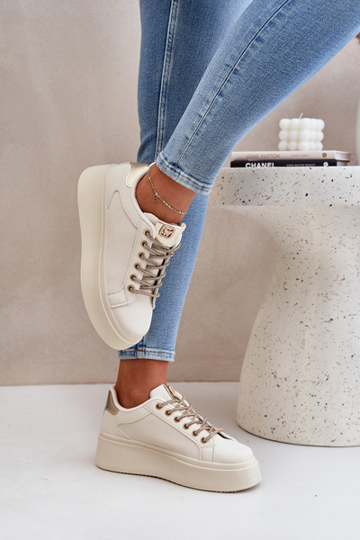 Baskets Sur Plateforme Avec Lacets Décoratifs Beiges Fonetha
