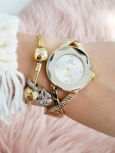 Giorgio & Dario Damenuhr mit Pailletten Würfel Gold