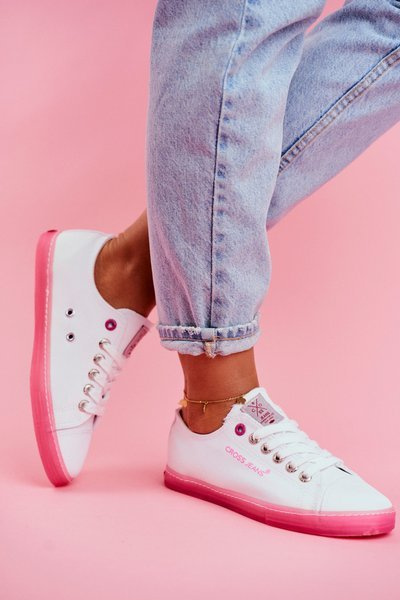 Moteriški sportbačiai Cross Jeans balti rožiniai FF2R4075C