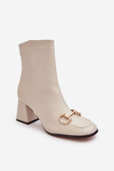 Bottines à Talons en Cuir avec Ornement Beige Pamelinta