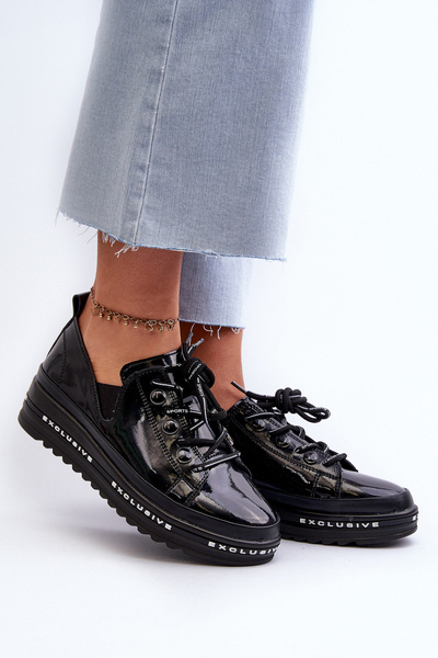Chaussures Plateforme à Lacets Femme Cuir Véritable S.Barski LR620 Noir