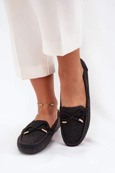 Mocassins Femmes Avec Motif Aéré Et Lien Noir Mirisa