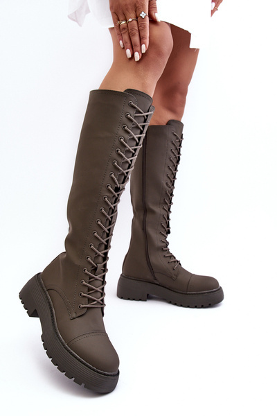 Lace-up Insulated Ankle Boots Dark Green Bergdis