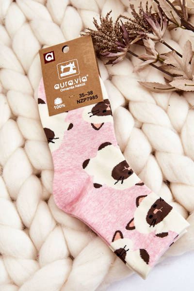 Women's Funny Socks Animal Pattern Cats Pink
