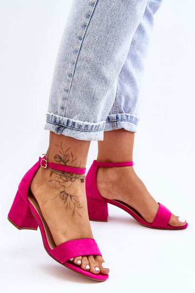 Sandales classiques à talons bas en daim, lune de miel fuchsia