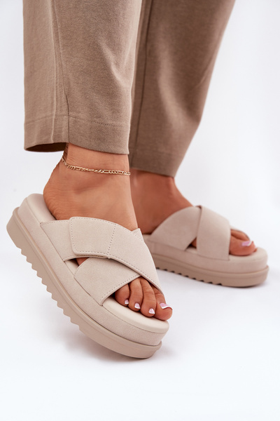 Women’s Platform Slippers With Intertwining Straps Beige Rinasara