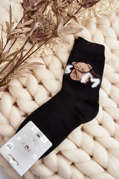 Chaussettes chaudes en coton avec ours noir