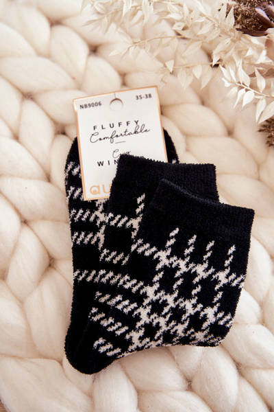 Warme Damensocken Schwarz-Weiß-Gitter