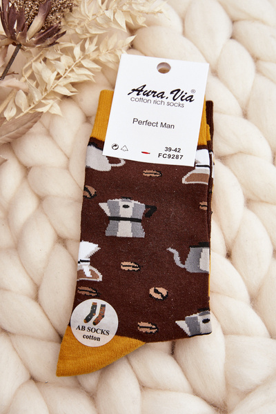 Chaussettes Dépareillées Homme Café Marron-Jaune