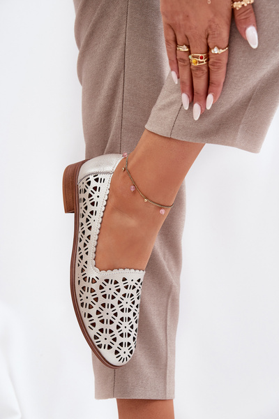 Mocassins Pour Femmes En Cuir Ajourés S.Barski LR51-646 Doré