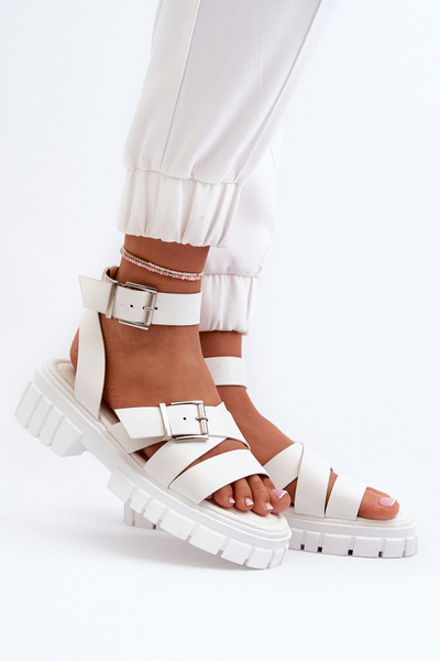 Damen Sandalen mit Riemen aus weißem Kunstleder Eladira