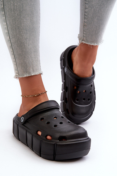 Women's Black Platform Foam Slides Itubia