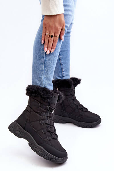 Bottes de neige pour femmes avec fermeture éclair en fausse fourrure noir Vittora