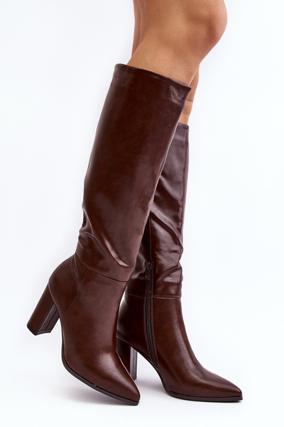 Bottes hauteur genou pour femmes à talon épais marron Fiminna