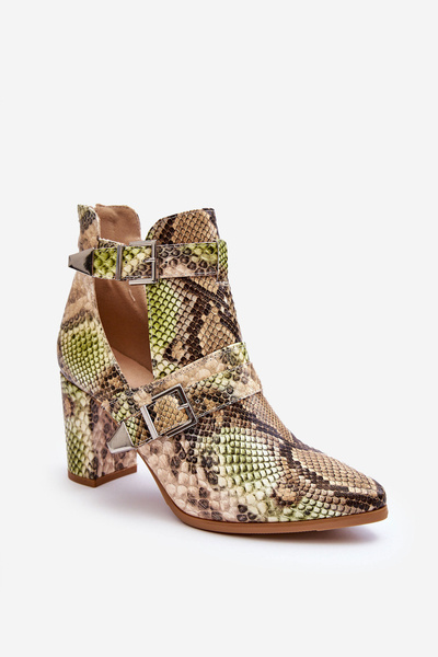 Moderne Stiefel Mit Absatz Und Ausgeschnittenen Beige-Grünen Suelo
