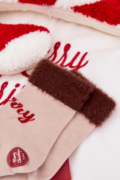 Weihnachtssocken Für Kinder Mit Fell Und Rentier Alpaka Wolle Beige