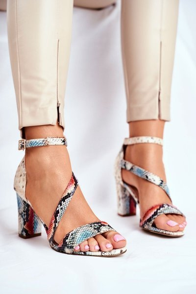 Sandals On A Block Heel Sergio Leone SK870 Red Snake Pattern