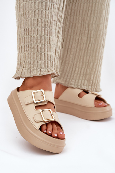 Sandales à plateforme pour femmes avec boucles dorées beiges Zorila