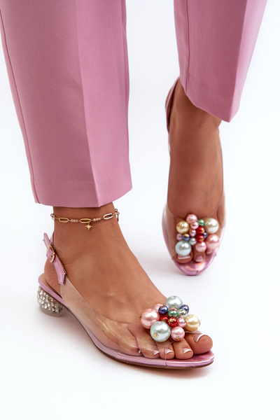 Transparent Low-Heeled Sandals with Pink Decoration D&A MR38-368