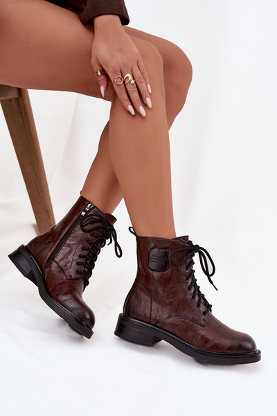 Bottes de travail en cuir pour femmes avec détail décoratif Maciejka K7180-01 marron