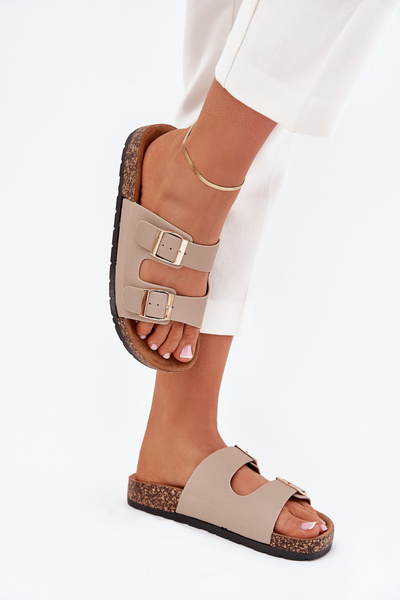 Damen Pantoletten Mit Korksohle Beige Cortina