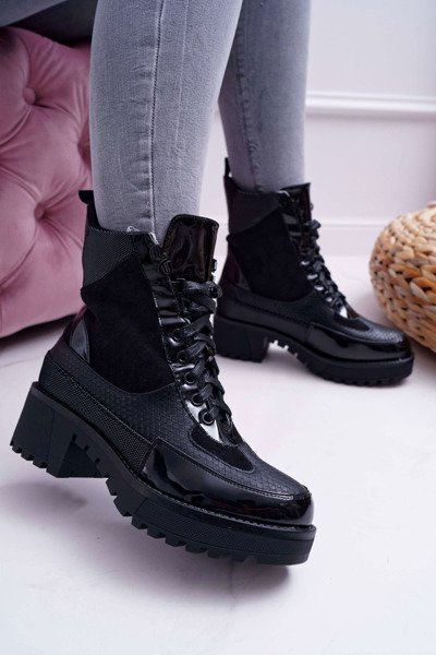 Women's High Stiefel Schwarz Trappers Nemtere