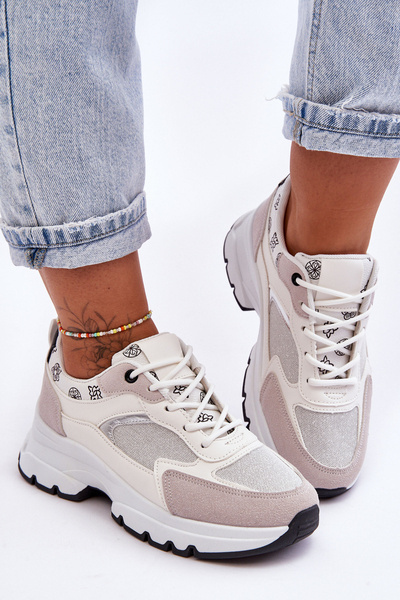 Pantofi sport cu dantelă de platformă ESCAPE alb White