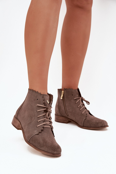 Wildleder Stiefeletten Mit Flachem Absatz Dunkelbeige Zazoo