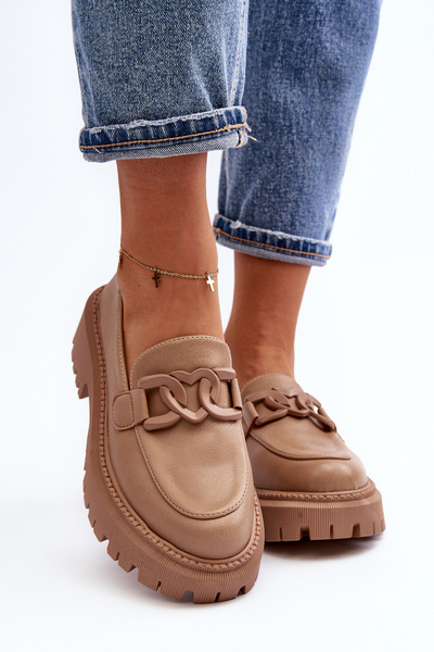 Loafers Masive De Damă Cu Lanț Bej Dataia