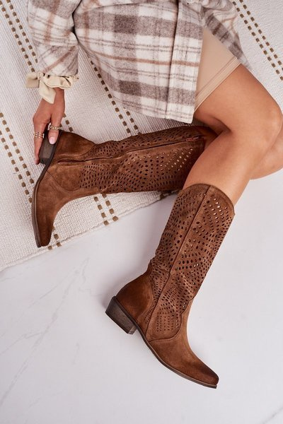 Spring Openwork Suede Boots rafinat 1229 coniac