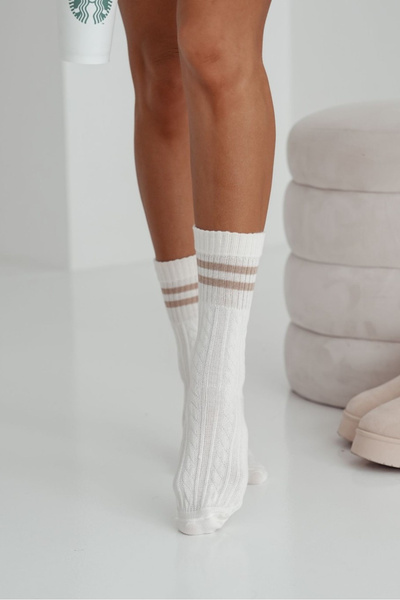 Chaussettes Femme Tresse À Rayures Ecru