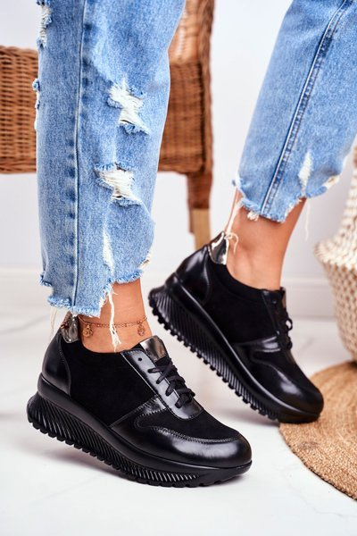 Damen Leder Sportschuhe Schwarz Gianna