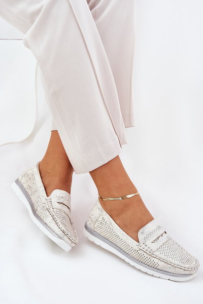 Mocassins Femmes En Cuir Écologique Argent Bralithia