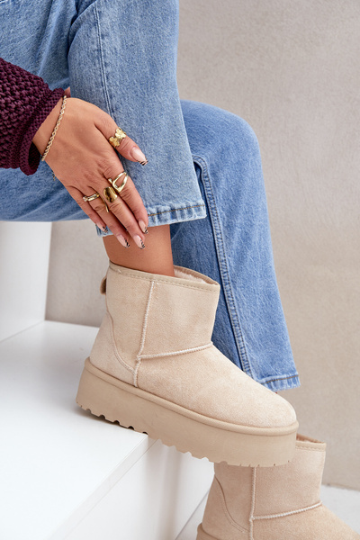 Damen Schnee Boots Auf Plattform Hellbeige Leanara