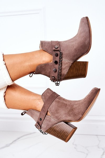 Cizme Velor pe un bloc de pantofi Lewski 2880 Brown