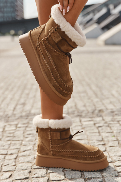 Wildleder Damenschneestiefel mit dekorativen Nähten Big Star SS274373 Camel