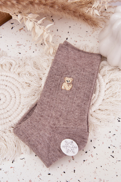 Chaussettes Femmes Chaudes Avec Laine Ours Gris Foncé