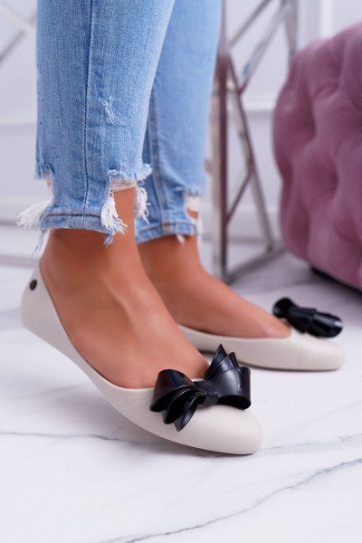 Lu Boo Ballerines En Caoutchouc Meliskirt Beige / Noir Gros Noeud